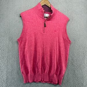 Southern Tide Sweater Vest men's Medium Pink Wool Alpaca Half Zip Preppy golf